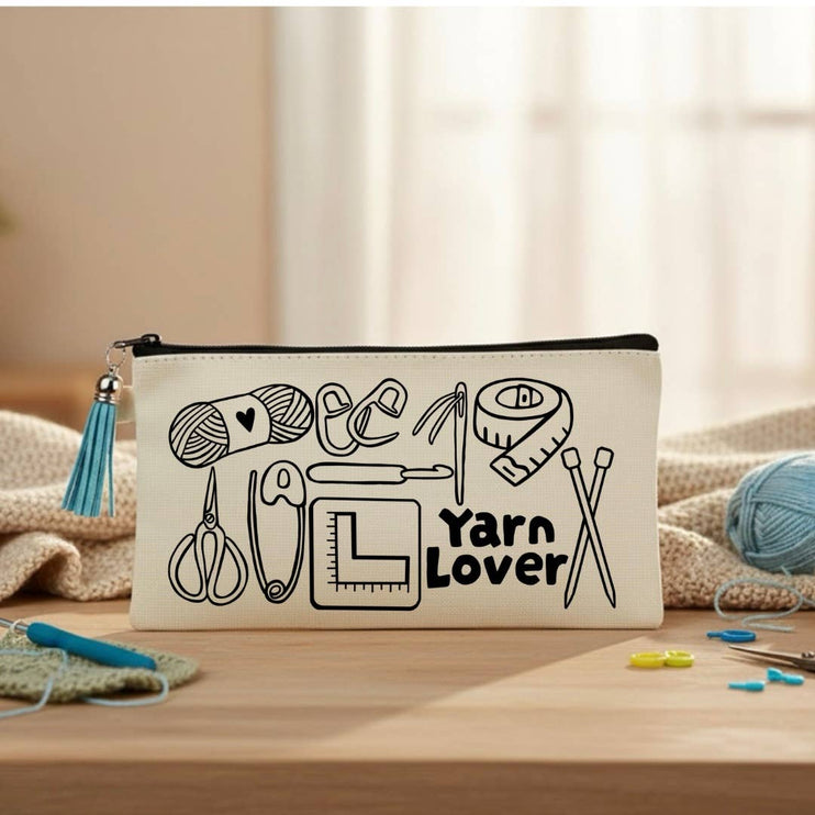 Yarn Lover Doodle Canvas Pouch Bags