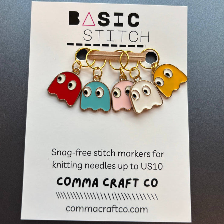 Knitting and Crochet Stitch Markers - 80s Game Ghost Retro