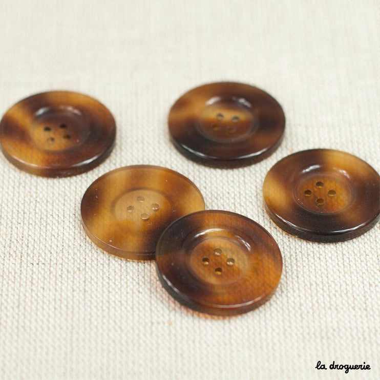 Tortoiseshell button with raised rim, 4 holes, 27 mm