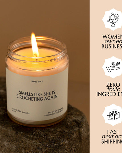 She is Crocheting Again Candle