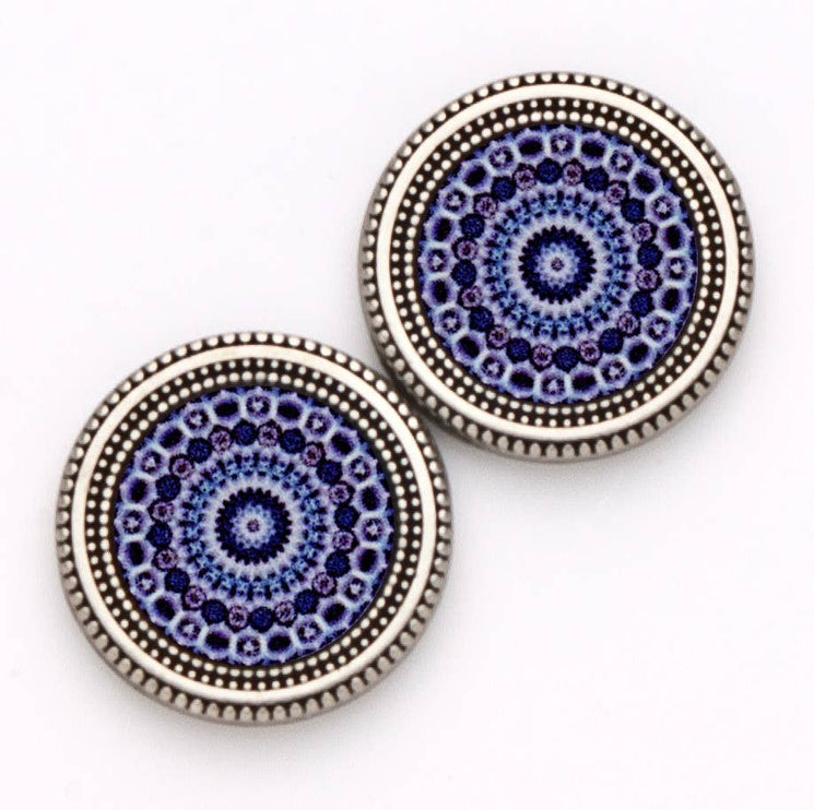 Blue Mandala Image Magnet Button Pin Set